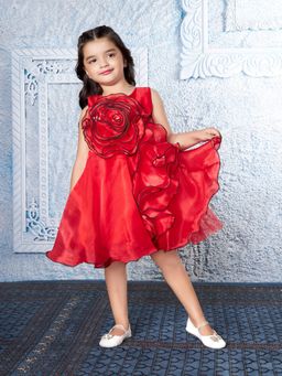 Mini Stitch - Red Solid Dress