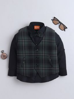 Mini Stitch - Green Checks Shirt with Waistcoat and Bow
