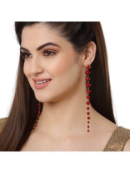 Karatcart - Red Beads Long Drop Earrings