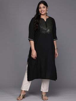 Extra love by Libas - Black Yoke Design Rayon Straight Kurtas for Women