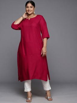 Extra love by Libas - Red Rayon Embroidered Straight Kurtas for Women