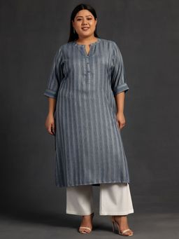Extra love by Libas - Plus Size Women Grey Woven Design Rayon Straight Kurtas for Women