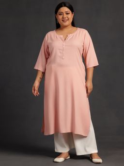 Extra love by Libas - Pink Woven Design Rayon Straight Kurtas for Women