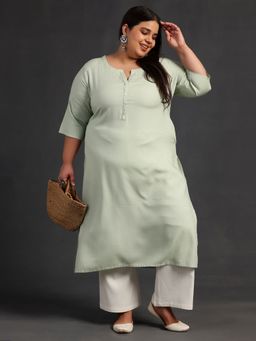 Extra love by Libas - Green Woven Design Rayon Straight Kurtas for Women