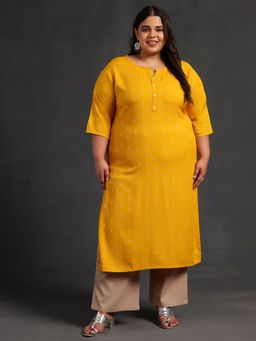 Extra love by Libas - Mustard Woven Design Rayon Straight Kurtas for Women