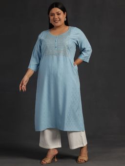Extra love by Libas - Blue Yoke Design Rayon Straight Kurtas for Women