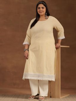Extra love by Libas - Plus Size Women Yellow Printed Cotton Straight Kurtas for Women
