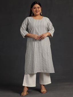 Extra love by Libas - Plus Size Women Off White Printed Cotton Straight Kurtas for Women
