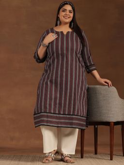 Extra love by Libas - Plus Size Women Maroon Printed Cotton Straight Kurtas for Women