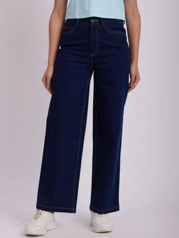 FABLE STREET - Wide-legged Solid Denim - Navy Blue