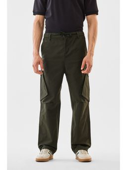Snitch - Dark Olive Solid Loose Casual Cargo Pant for Men
