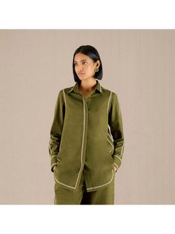 AMPM - Green Khadi Stripes Collar Neck Shirt