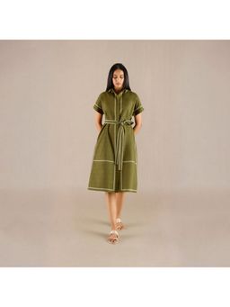 AMPM - Adya Green Stripes Knee Length Dress with Belt