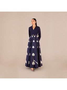 AMPM - Sabra Navy Blue Printed Maxi Dress with Belt