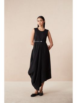 AMPM - Arzu Black Solid Midi Dress with Belt