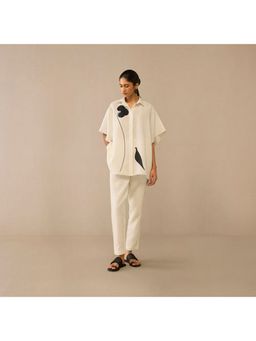 AMPM - Ivory Linen Floral Collar Neck Shirt with Pant