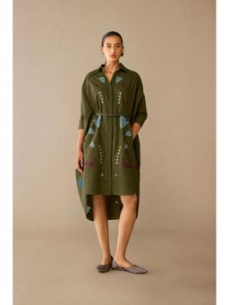 AMPM - Viola Olive Floral Midi Dress with Belt