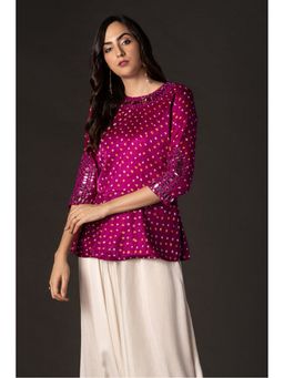 Twenty Nine - Wine Bandhani Mirrorwork Peplum Top