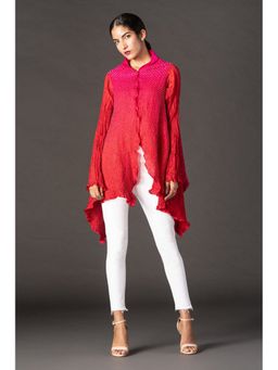 Twenty Nine - Pink Red Ombre Crushed Bandhani Asymmetrical Shirt
