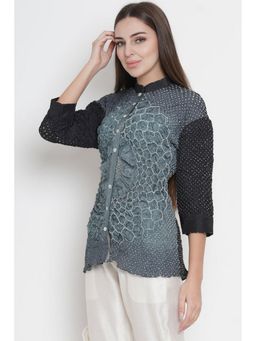 Twenty Nine - Black Ombre Crushed Bandhani Back Button Slit Shirt