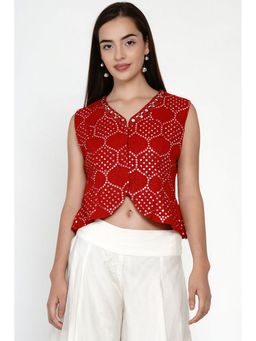 Twenty Nine - Red Mirrorwork Jacket Style Top