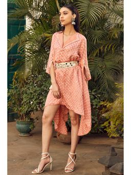 Twenty Nine - Peach Bandhani Mirrorwork Shift Dress