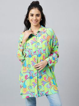 First Resort by Ramola Bachchan - Citrus Green and Lemon Pucci Print Boyfriend Shirt