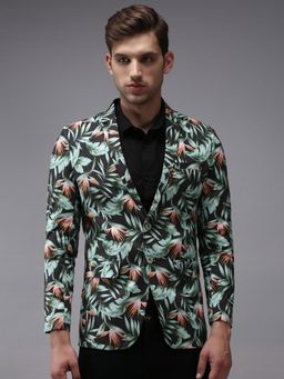 SHOWOFFFF - Men Mandarin Collar Grey Printed Blazer