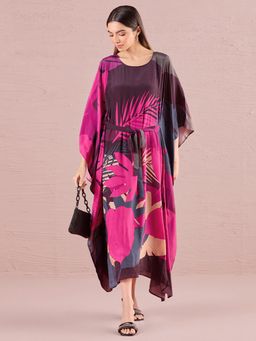 Navyasa By Liva - Multi-Color Liva Satin Floral Print Kaftan