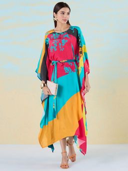 Navyasa By Liva - Dark Multi-Color Liva Satin Floral Print Kaftan