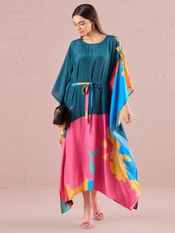 Navyasa By Liva - Multi-Color Liva Satin Floral Print Kaftan