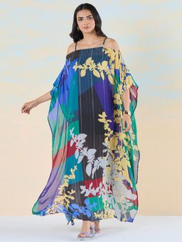 Navyasa By Liva - Blue Liva Lurex Floral Print Kaftan