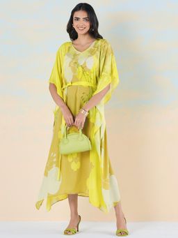 Navyasa By Liva - Green Liva Crepe Floral Print Kaftan