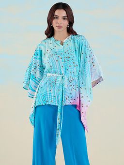 Navyasa By Liva - Blue Liva Crepe Abstract Print Kaftan