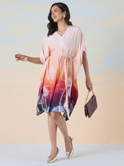 Navyasa By Liva - Pink Liva Crepe Abstract Print Kaftan