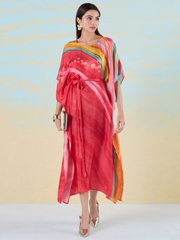 Navyasa By Liva - Red Liva Satin Abstract Print Kaftan
