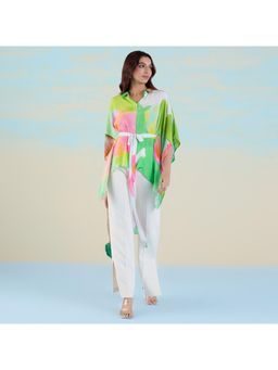 Navyasa By Liva - Green Liva Crepe Abstract Print Kaftan