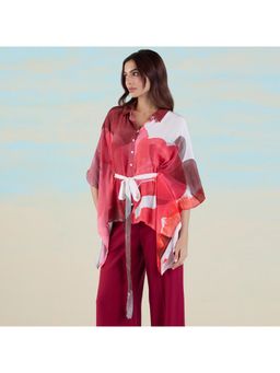 Navyasa By Liva - Red Liva Crepe Abstract Print Kaftan