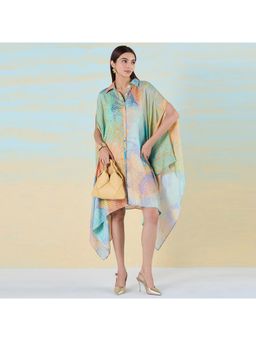 Navyasa By Liva - Blue Liva Jacquard Abstract Print Kaftan