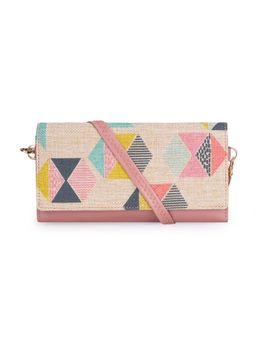 The Clownfish - Jolene Printed Handicraft Fabric Leather Wallet Sling Bag with Shoulder Belt