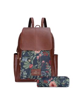 The Clownfish - Minerva Navy Blue Floral Backpack and Pencil Pouch (Set of 2)