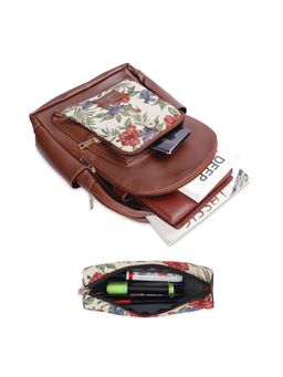 The Clownfish - Minerva Tan Floral Backpack and Pencil Pouch (Set of 2)