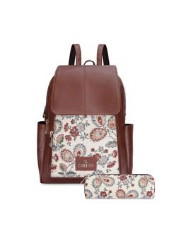 The Clownfish - Dark Brown Floral Printed Of Backpack and Pencil Pouch (Set of 2)