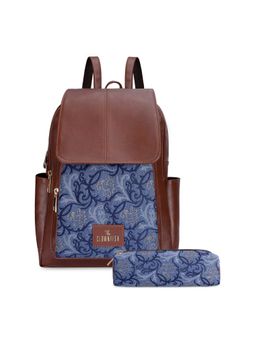 The Clownfish - Blue Floral Printed Backpack and Pencil Pouch (Set of 2)