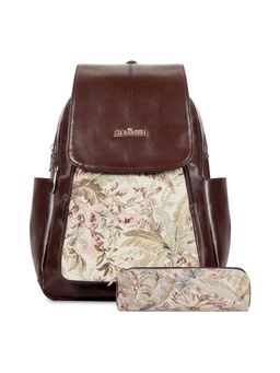 The Clownfish - Beige Printed Backpack and Pencil Pouch (Set of 2)