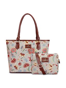 The Clownfish - Cream Floral Sling Crossbody Bag and Faux Leather Handbag (Set of 2)
