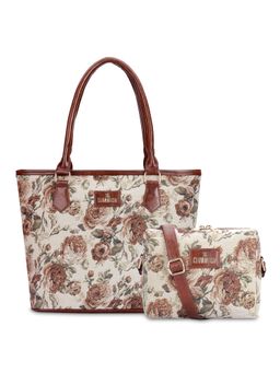 The Clownfish - Brown Floral Sling Crossbody Bag and Faux Leather Handbag (Set of 2)