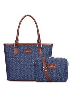 The Clownfish - Blue Stripes Sling Crossbody Bag and Faux Leather Handbag (Set of 2)