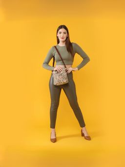 The Clownfish - Women Tapestry Fabric Faux Leather Flavia Series Sling Bag