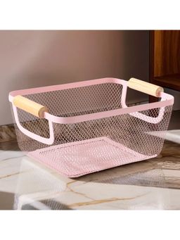 UMAI - Metal Mesh Basket with Wooden Handle Multipurpose Pink
